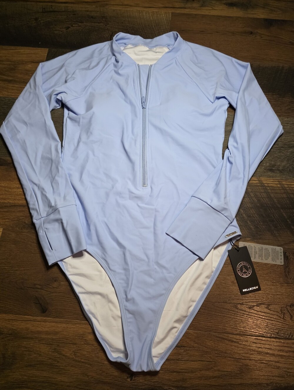 RELLECIGA Medium Light Blue Long Sleeve Zipper One-Piece Swimsuit